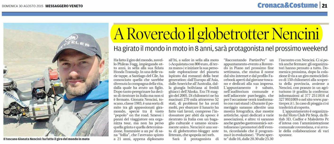gionata-nencini-partireper-interviste-quotidiani-italiani-messaggero-veneto-raccontando-partireper-roveredo-pordenone