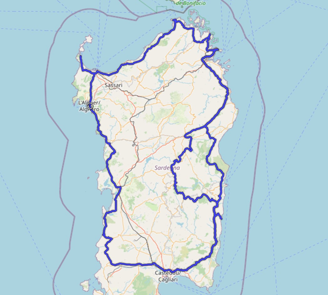 1.358 km in Sardegna, tra Alghero, Monserrato e il golfo di Aranci