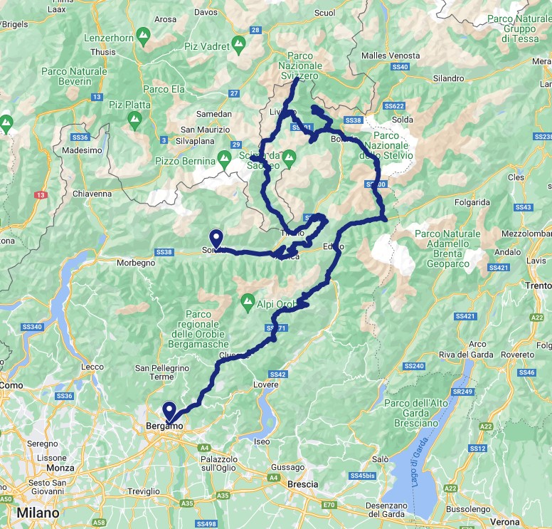 402 km fra i laghi di Cancano e i passi Gavia e Bernina